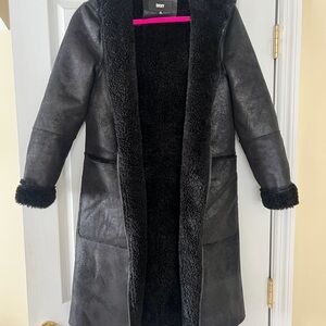 DKNY Women's Black Teddy Jacket with Faux Fur